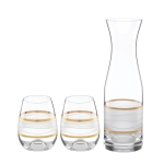 Ile de Re Gold Carafe and Two Stemless Wine  Carafe:  12\ x 3\, 28 oz
Glasses:  13 oz
Hand wash only.

